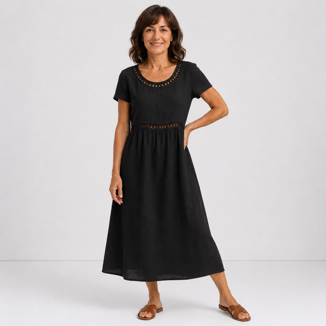 Perrine - Robe mi-longue coton brodée