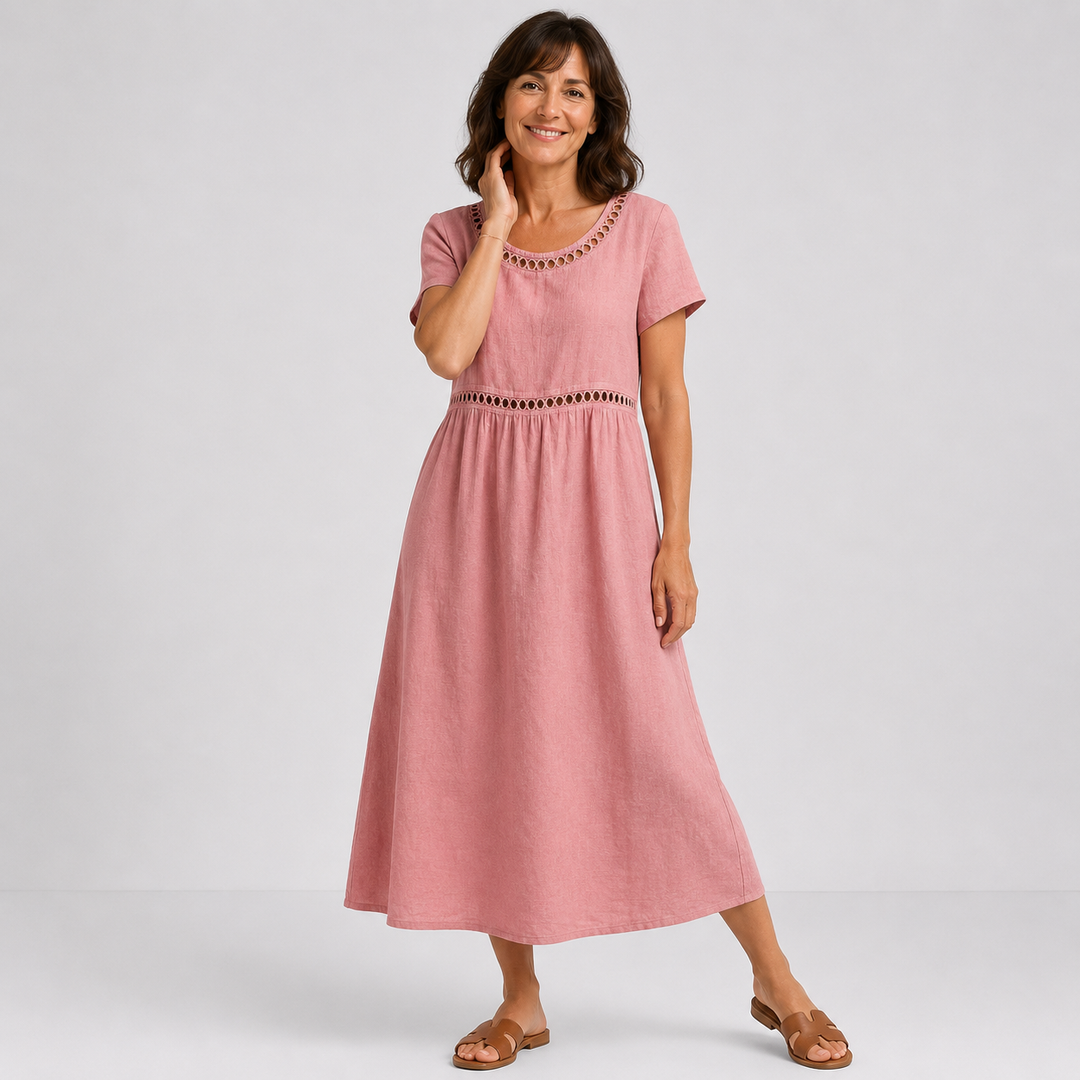 Perrine - Robe mi-longue coton brodée