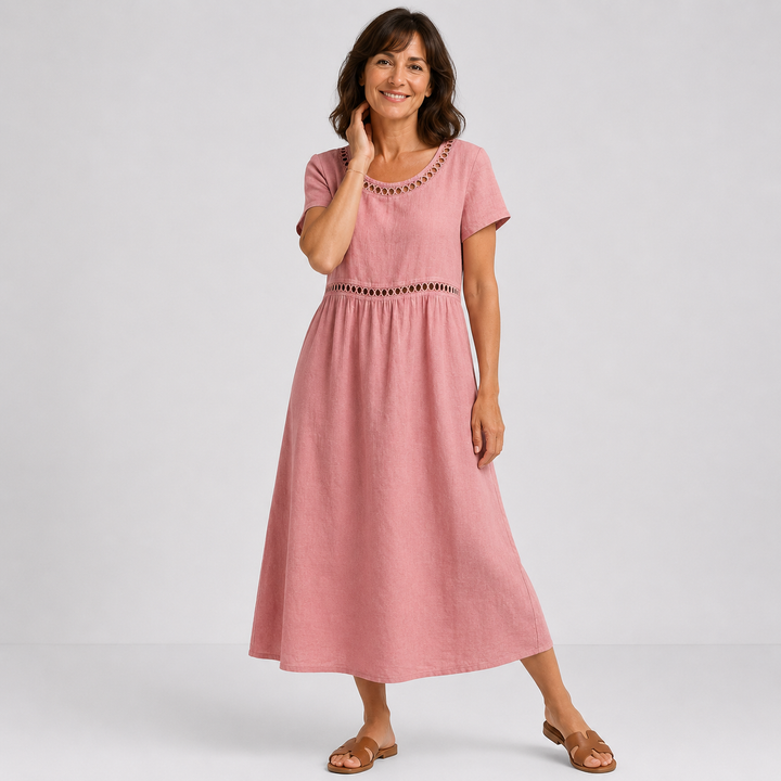 Perrine - Robe mi-longue coton brodée