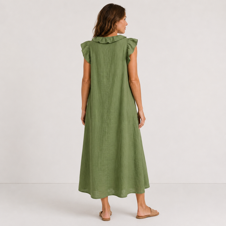 Élodie – Robe fluide à col volanté
