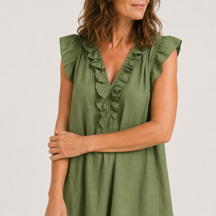 Élodie – Robe fluide à col volanté