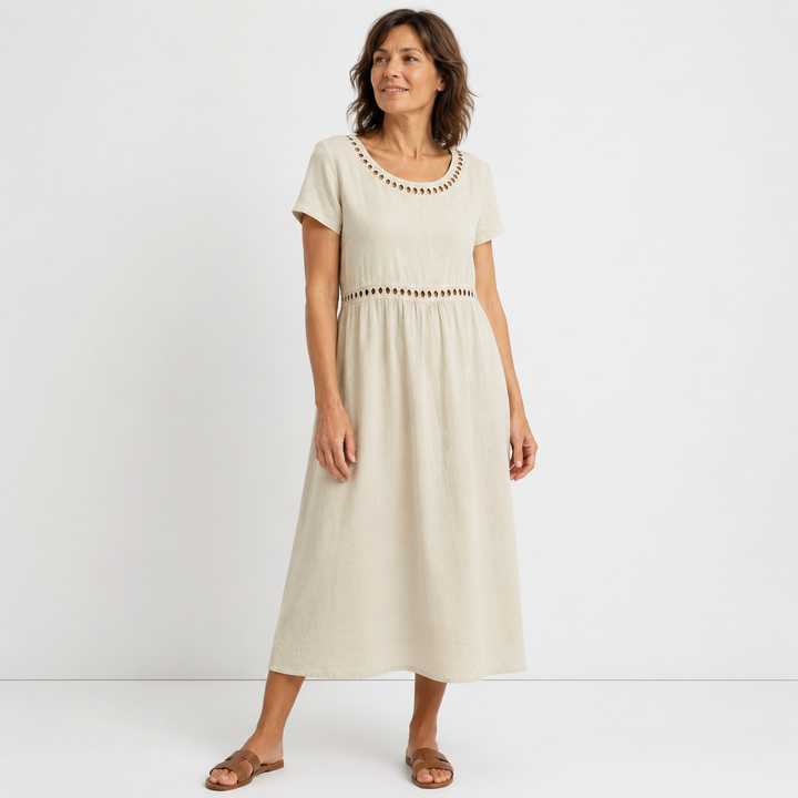 Perrine - Robe mi-longue coton brodée