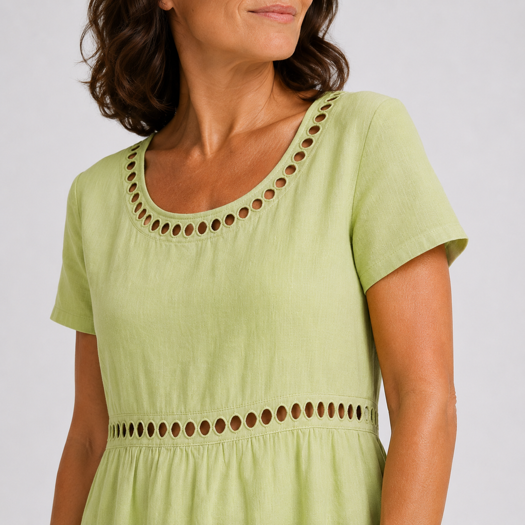 Perrine - Robe mi-longue coton brodée