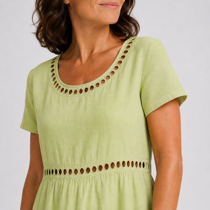 Perrine - Robe mi-longue coton brodée