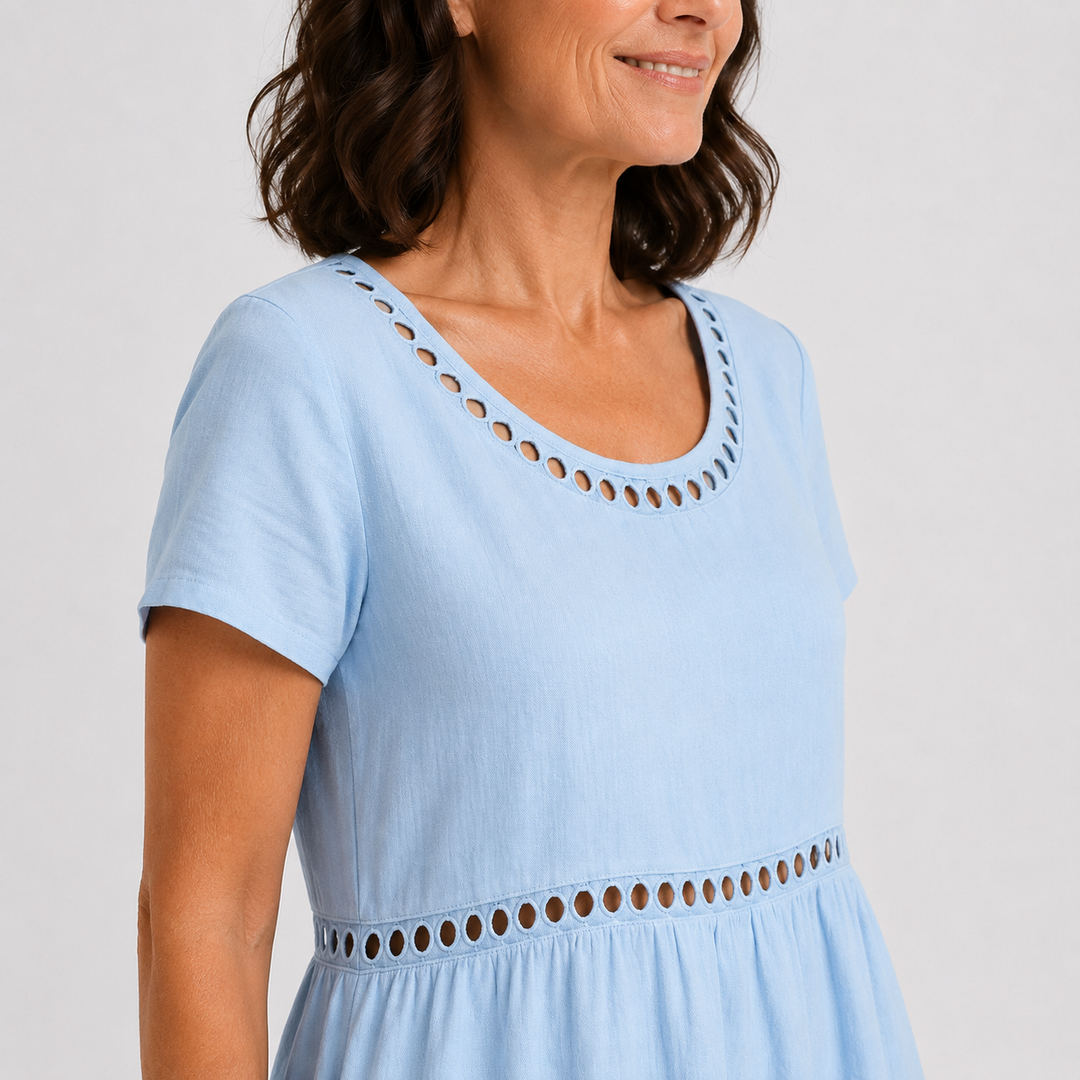Perrine - Robe mi-longue coton brodée