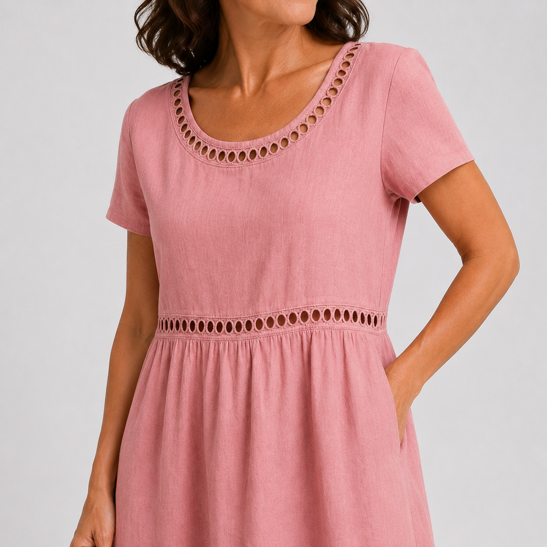 Perrine - Robe mi-longue coton brodée