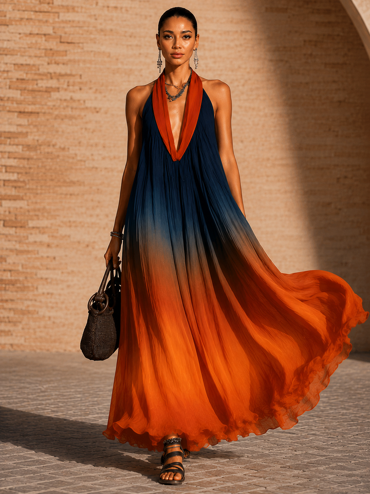 Paula | Robe longue dégradée à col V