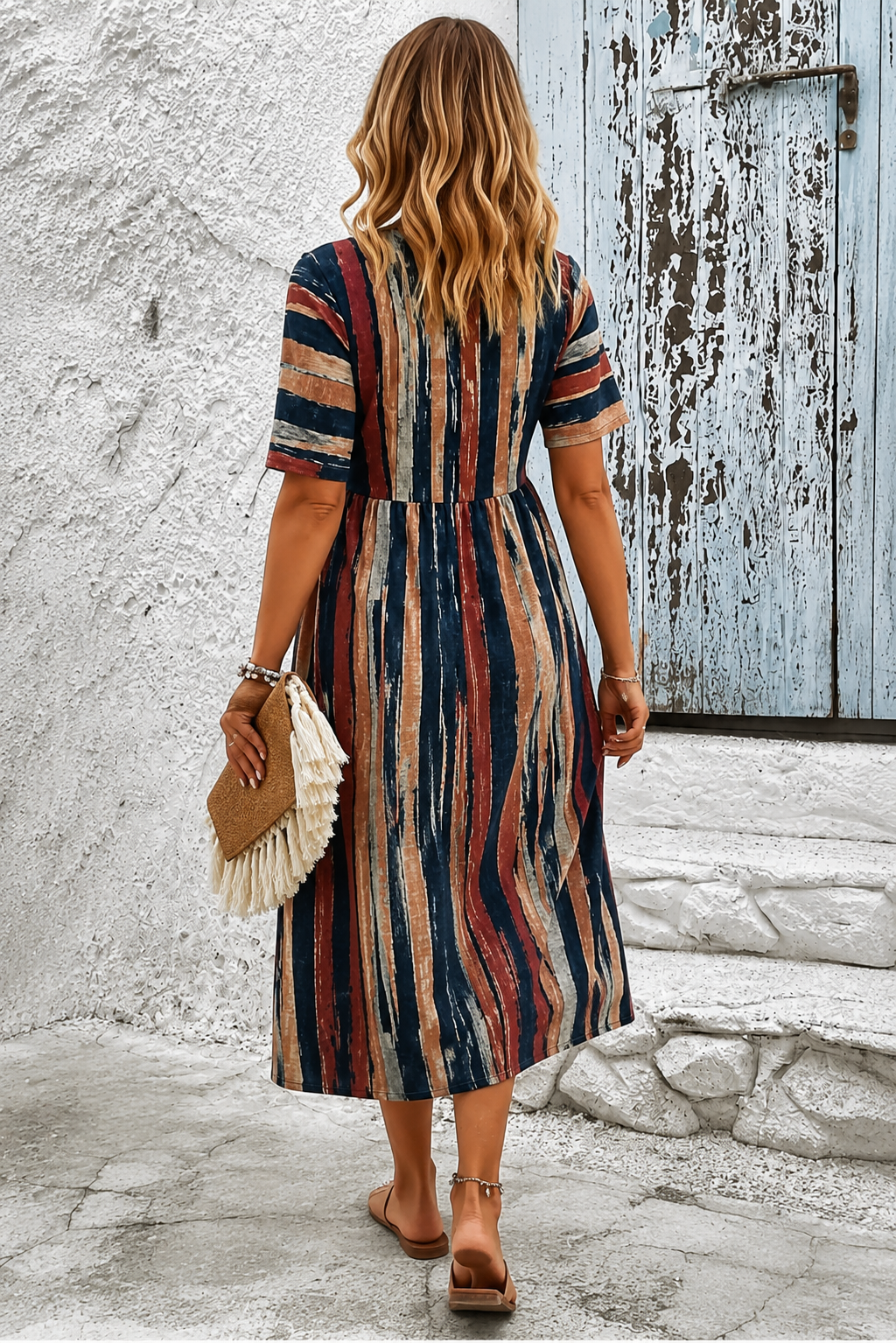 Noèle - Robe Midi Rayée Camouflante du Ventre
