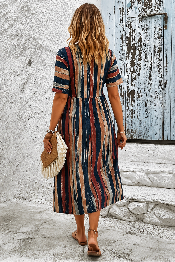 Noèle - Robe Midi Rayée Camouflante du Ventre