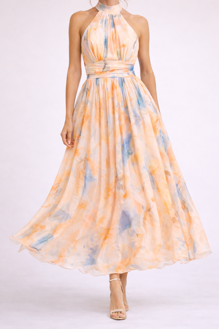 CAMILLE - Robe Halter Aquarelle