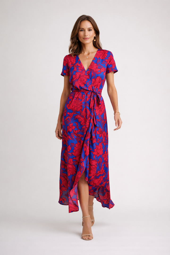 Noémie – Robe portefeuille fluide à imprimé vibrant