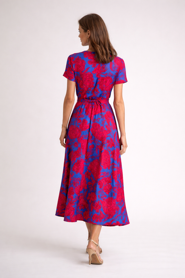 Noémie – Robe portefeuille fluide à imprimé vibrant
