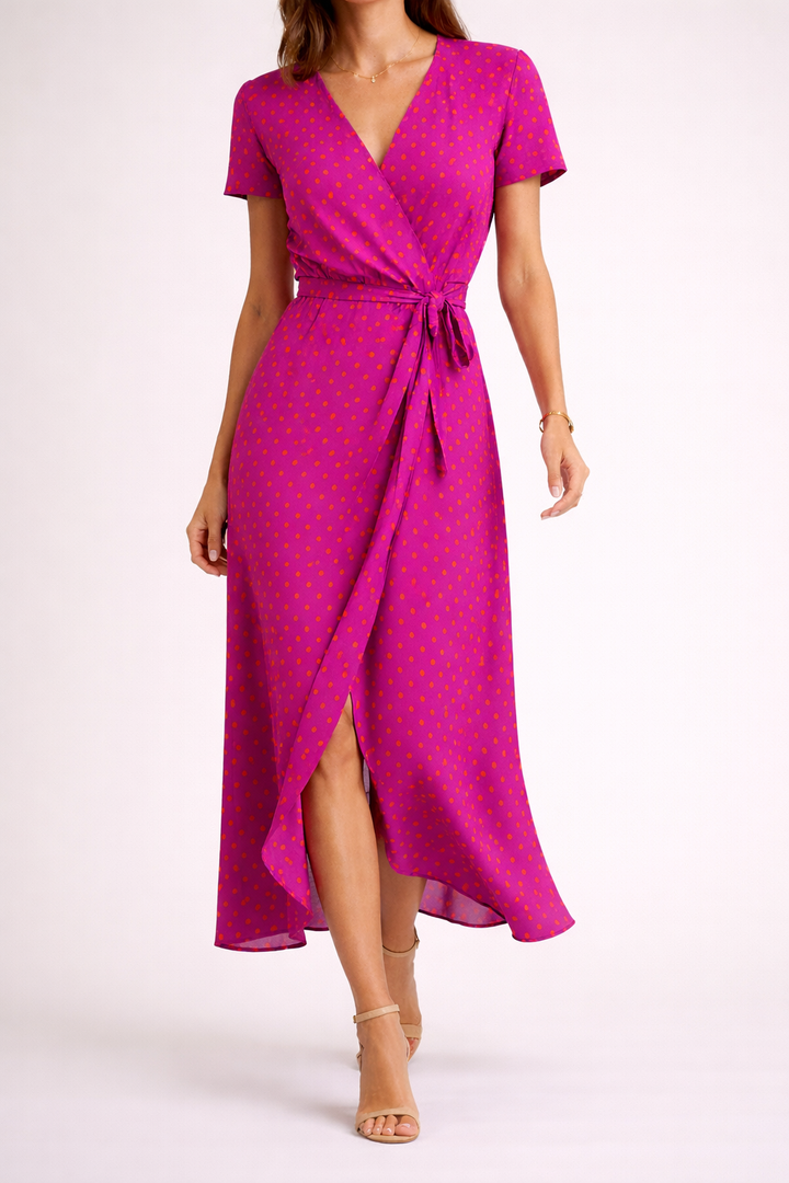 Noémie – Robe portefeuille fluide à imprimé vibrant