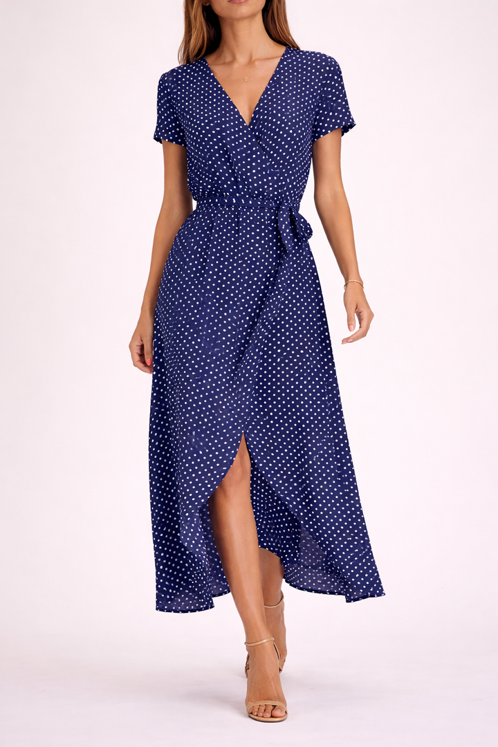 Noémie – Robe portefeuille fluide à imprimé vibrant