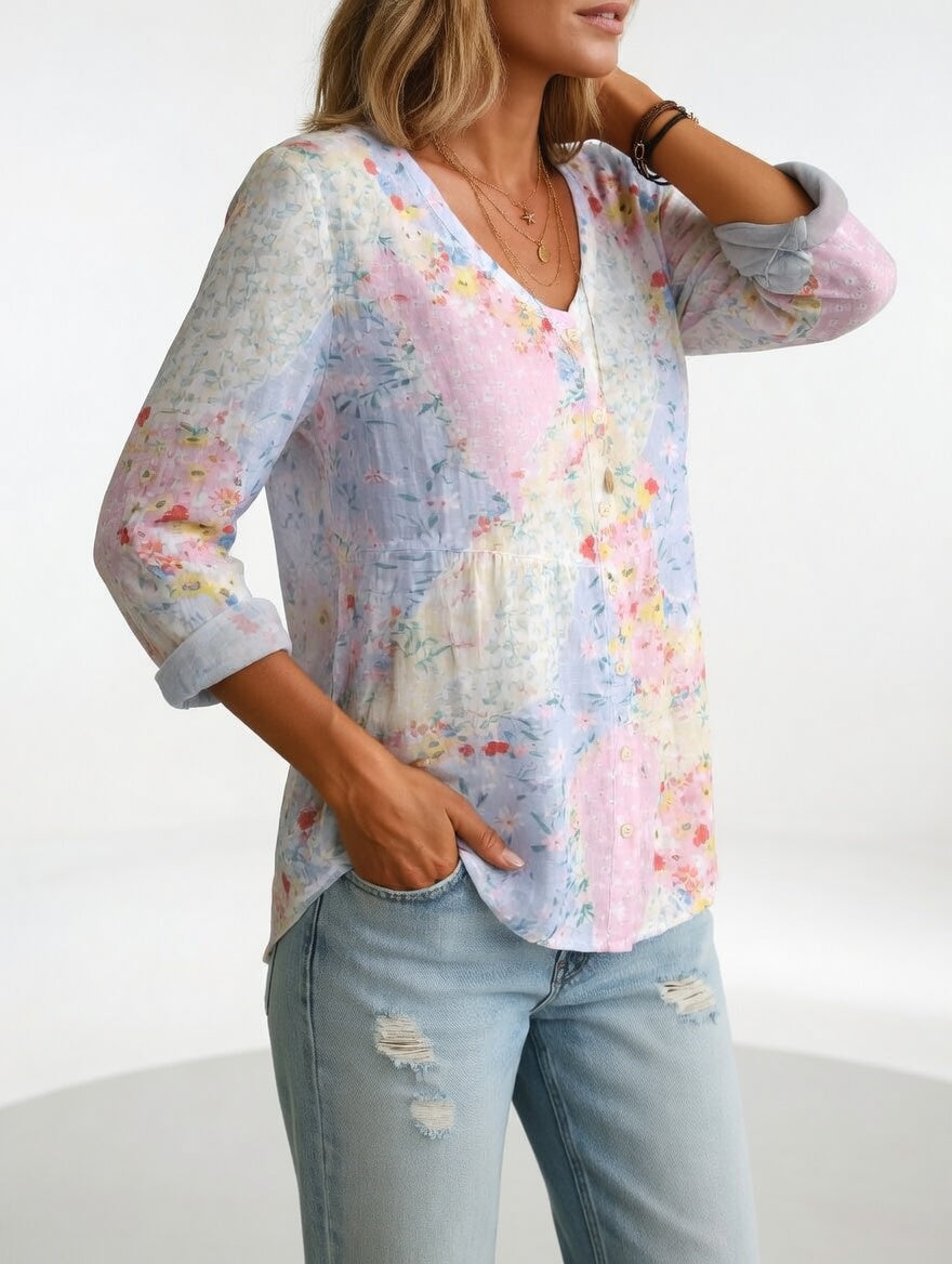 Maréline™ — Blouse florale élégance douce naturelle