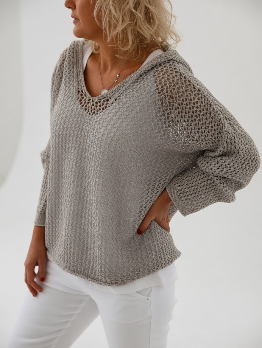 Évarielle™ — Pull maille ajourée col décontracté