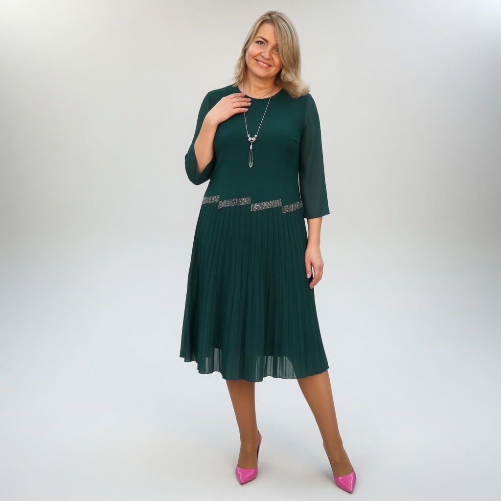 Christèle™ — Robe mi-longue plissée élégance sophistiquée