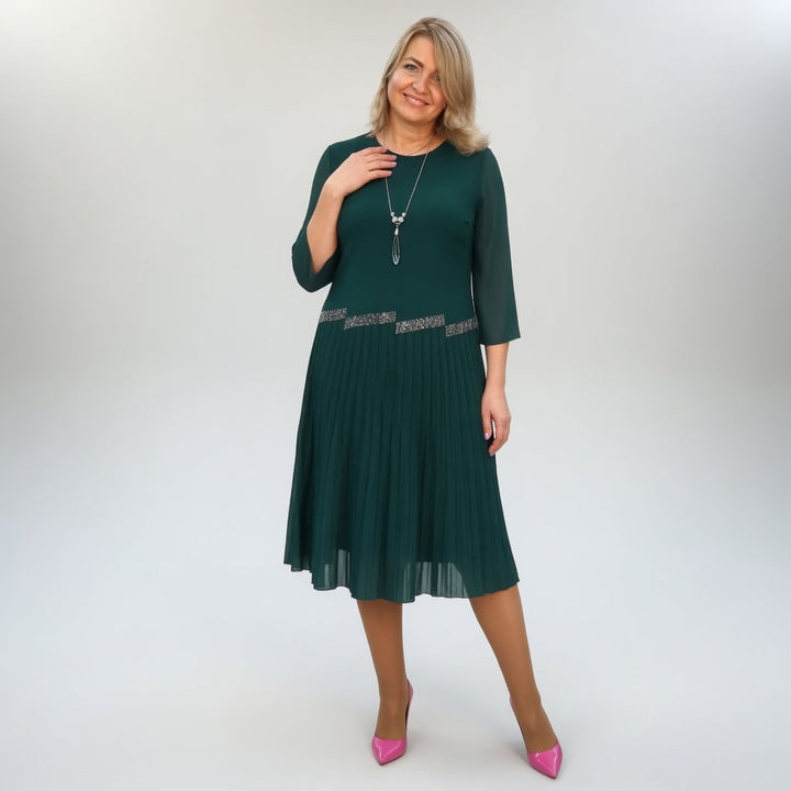 Christèle™ — Robe mi-longue plissée élégance sophistiquée