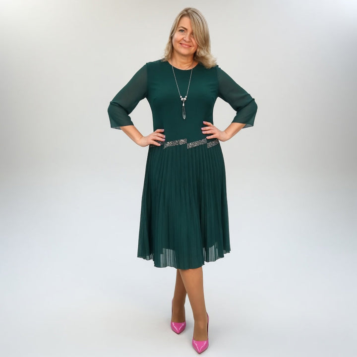 Christèle™ — Robe mi-longue plissée élégance sophistiquée