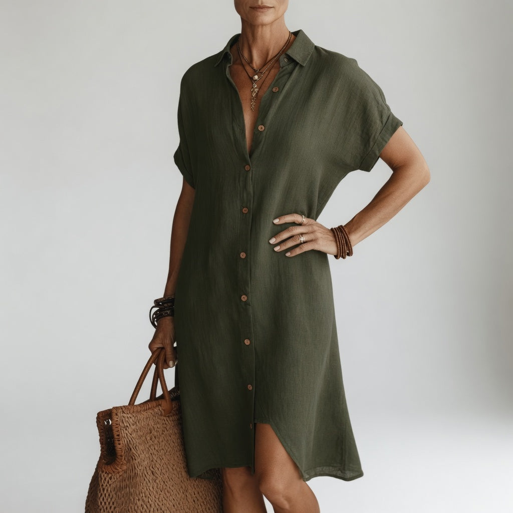 Évanélie™ — Robe chemise midi premium respirante allure parisienne