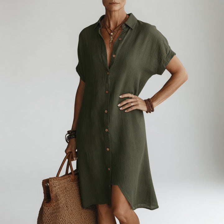 Évanélie™ — Robe chemise midi premium respirante allure parisienne