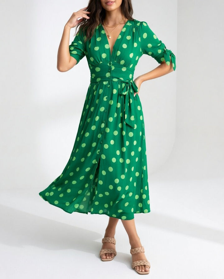 Clarisse™ — Robe midi à pois élégance naturelle