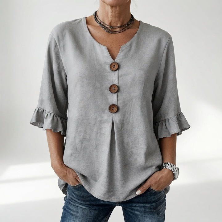 Rosanne™ — Blouse col V boutons manches volantées élégance décontractée