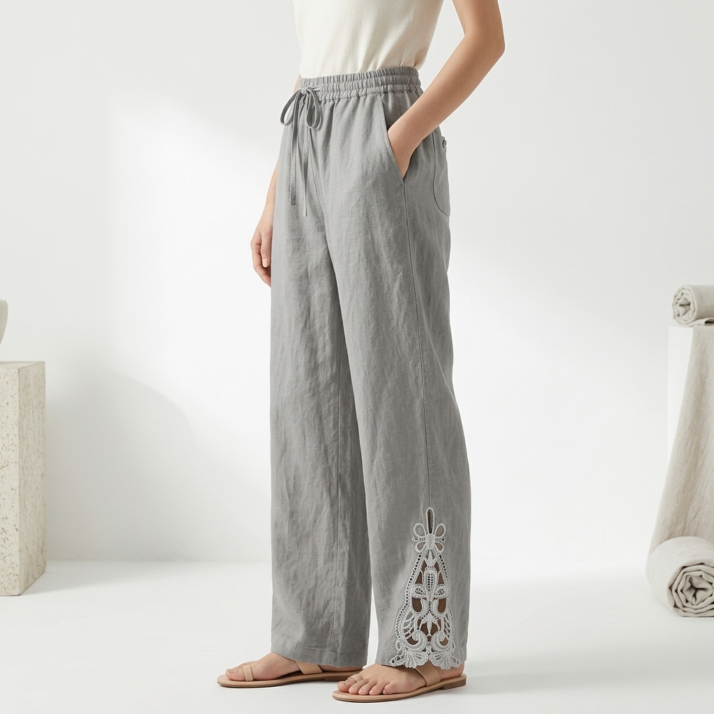 Perrine™ — Pantalon large cropped ourlet dentelle élégance urbaine estivale