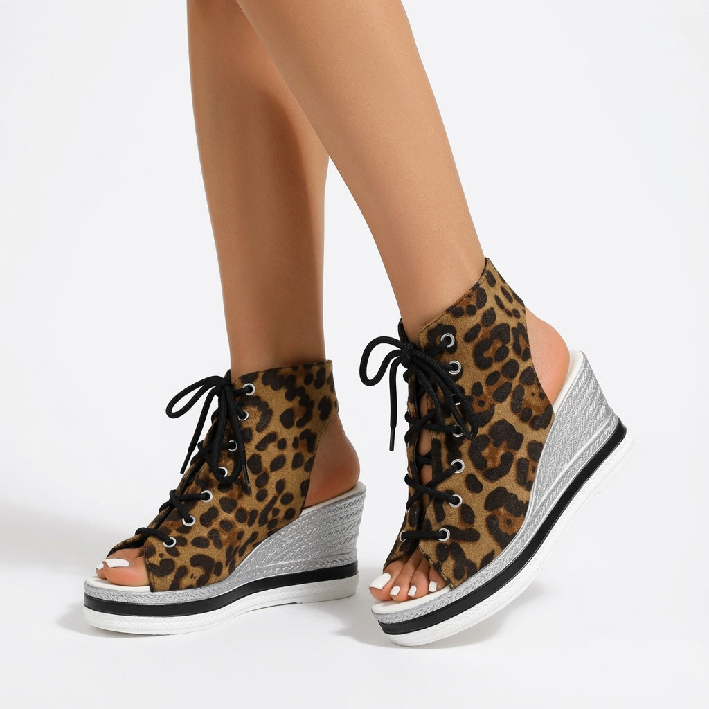 Lacéoline™ — Sneaker compensée bout ouvert lacets urbaine