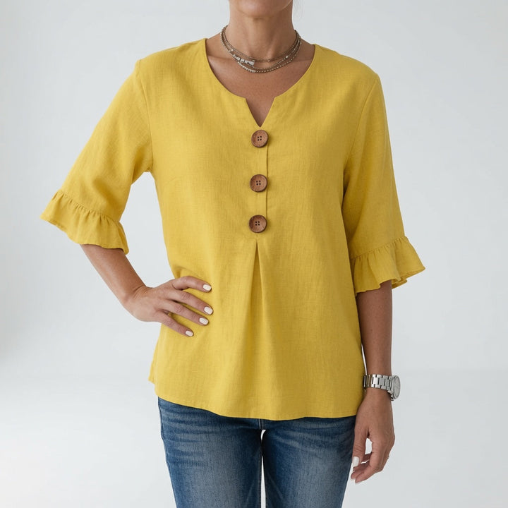 Rosanne™ — Blouse col V boutons manches volantées élégance décontractée