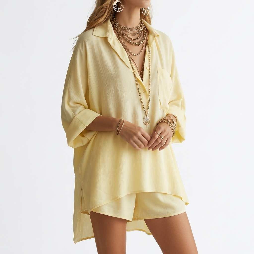 Louisiane™ — Ensemble chemise oversize short élégance décontractée