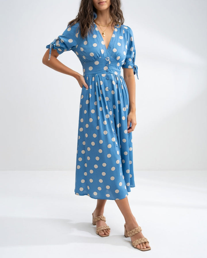 Clarisse™ — Robe midi à pois élégance naturelle