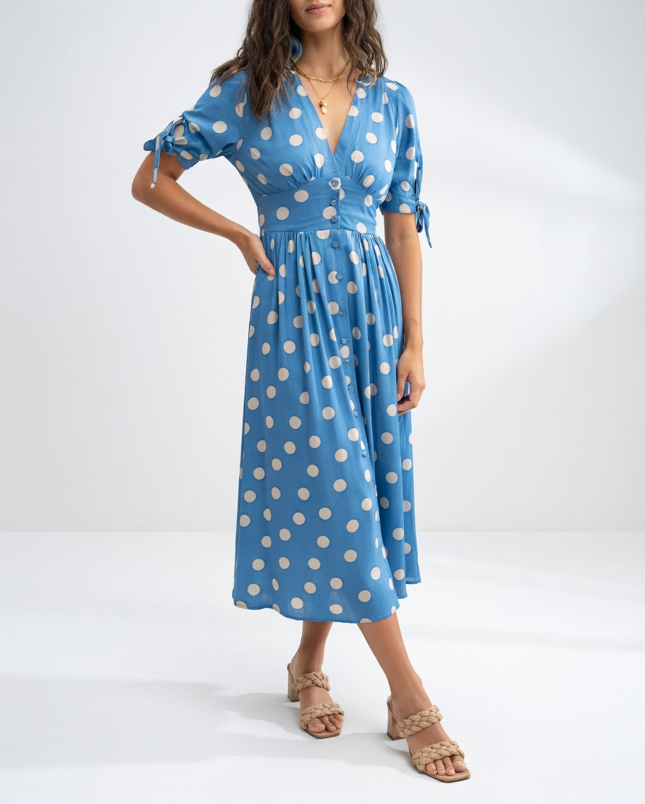 Clarisse™ — Robe midi à pois élégance naturelle