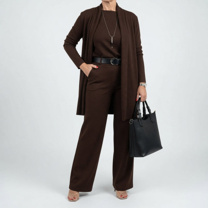 Élégantine™ — Ensemble trois pièces cardigan pantalon chic
