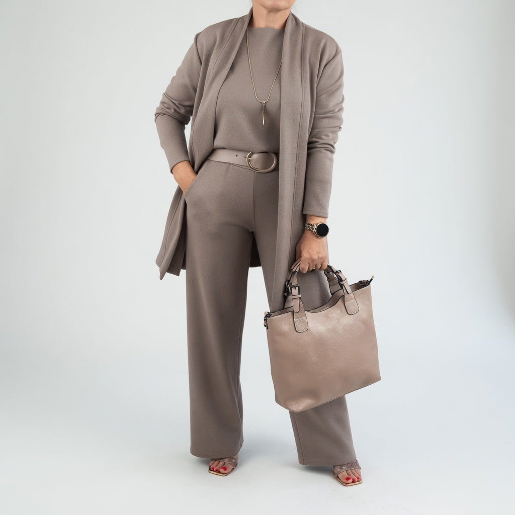 Élégantine™ — Ensemble trois pièces cardigan pantalon chic