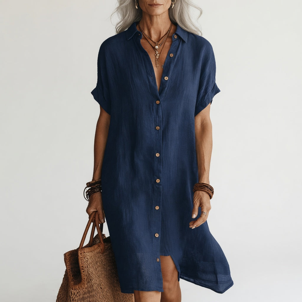 Évanélie™ — Robe chemise midi premium respirante allure parisienne