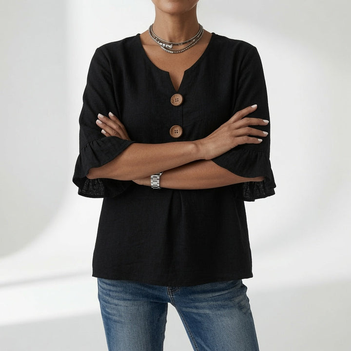 Rosanne™ — Blouse col V boutons manches volantées élégance décontractée