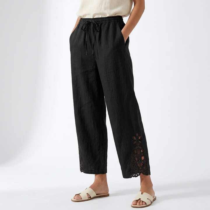 Perrine™ — Pantalon large cropped ourlet dentelle élégance urbaine estivale