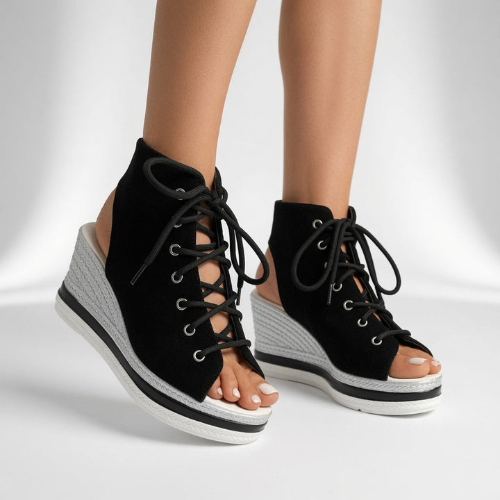 Lacéoline™ — Sneaker compensée bout ouvert lacets urbaine