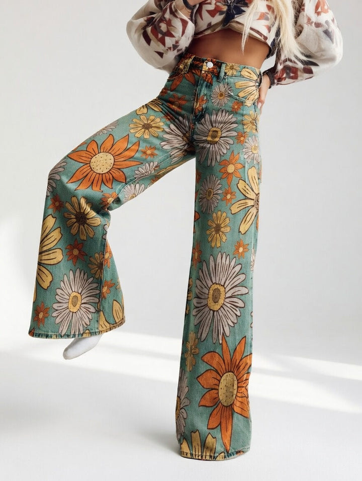 Florivane™ — Pantalon large floral rétro élégant