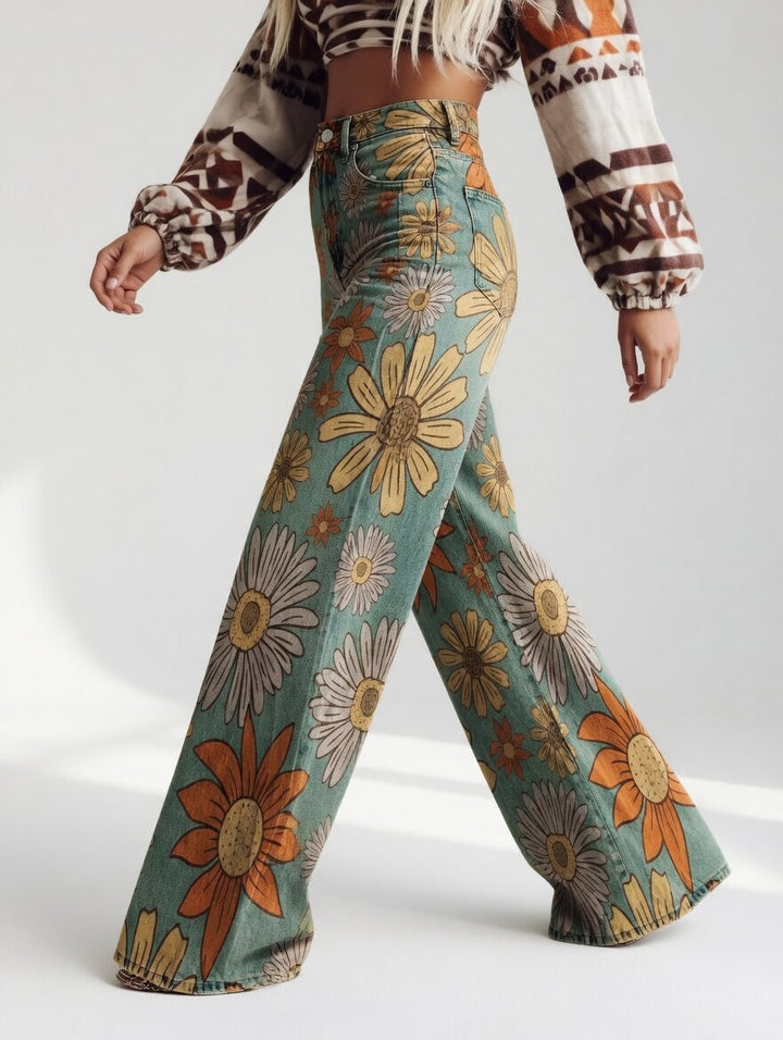 Florivane™ — Pantalon large floral rétro élégant