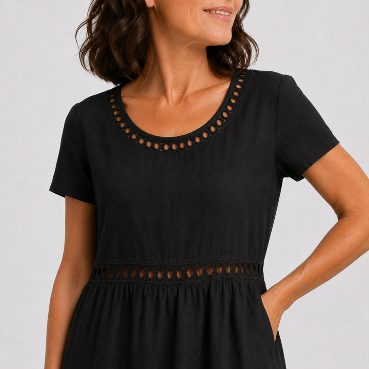 Perrine - Robe mi-longue coton brodée