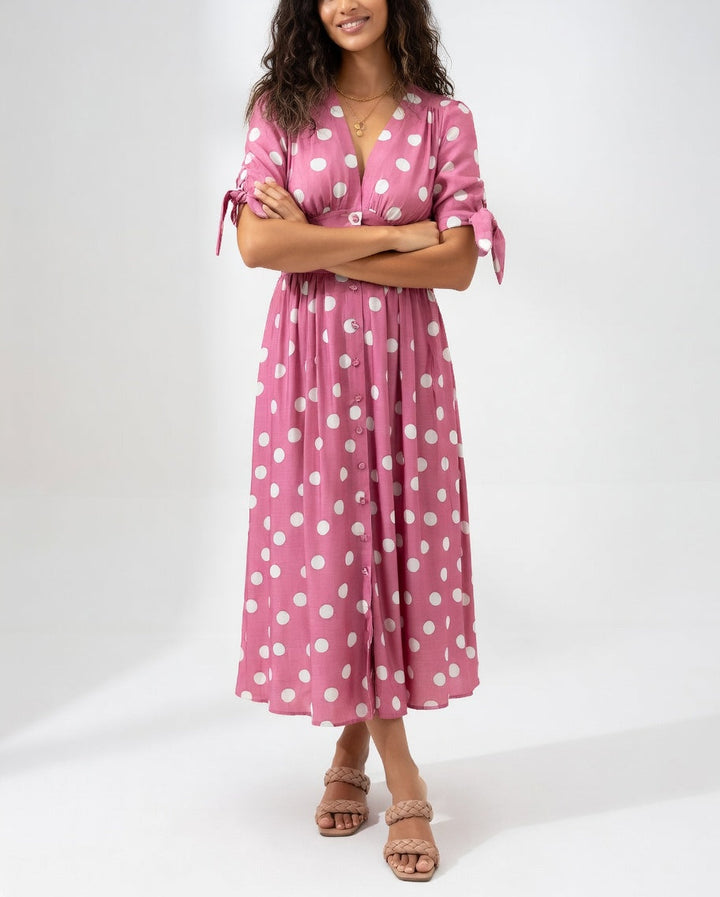 Clarisse™ — Robe midi à pois élégance naturelle