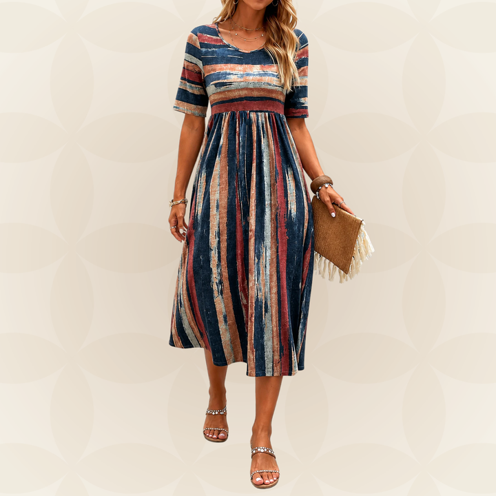 Noèle - Robe Midi Rayée Camouflante du Ventre