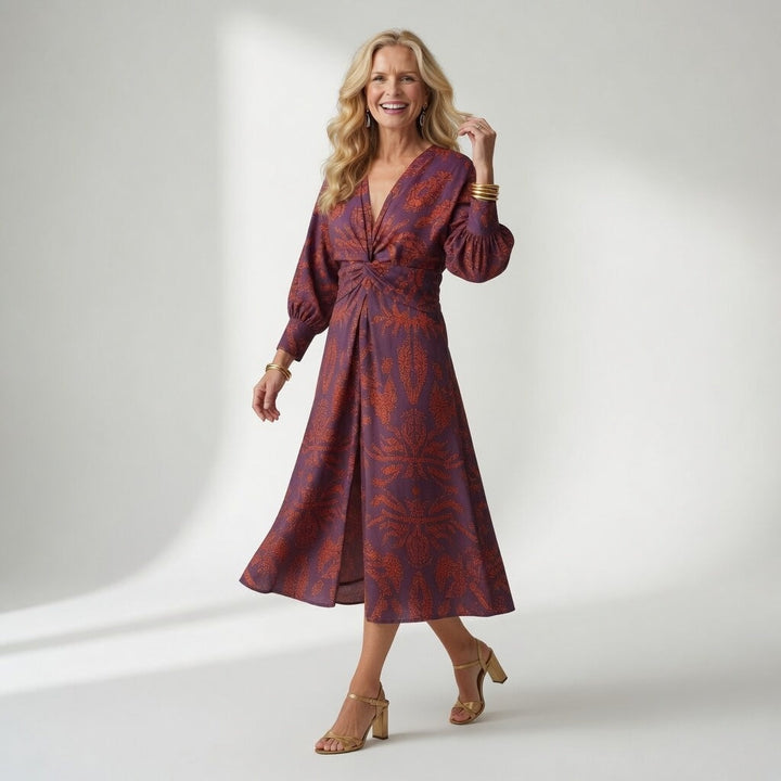 Hortense™ — Robe midi wrap imprimée élégante