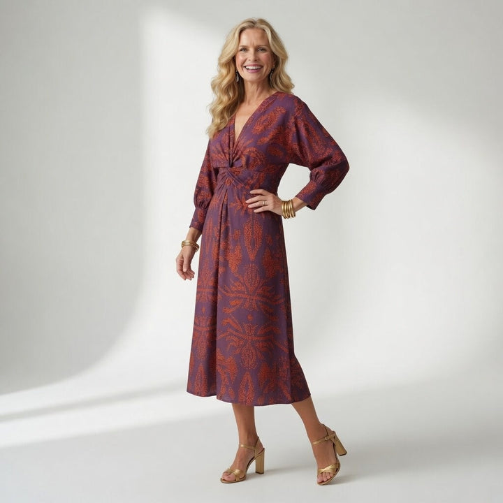 Hortense™ — Robe midi wrap imprimée élégante