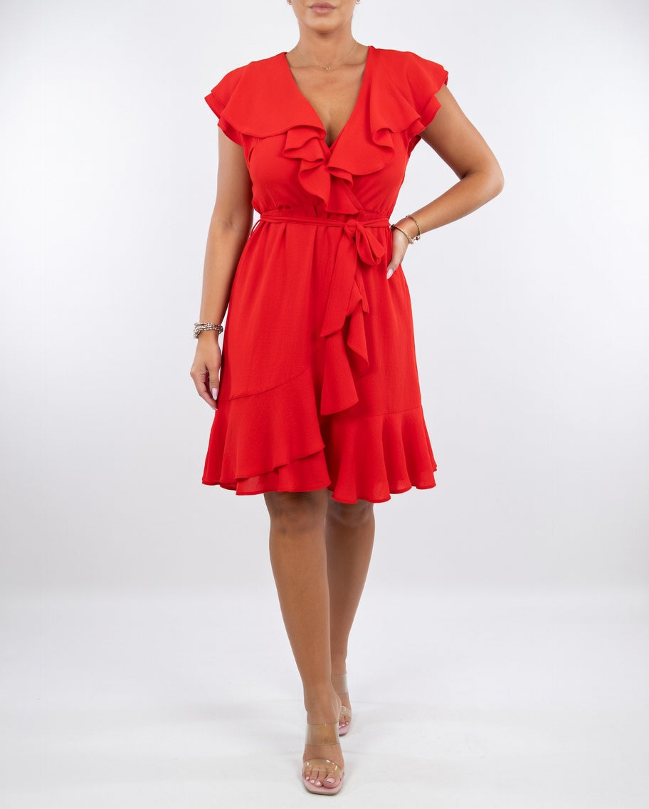 Célyane™ — Robe portefeuille noire fluide féminine