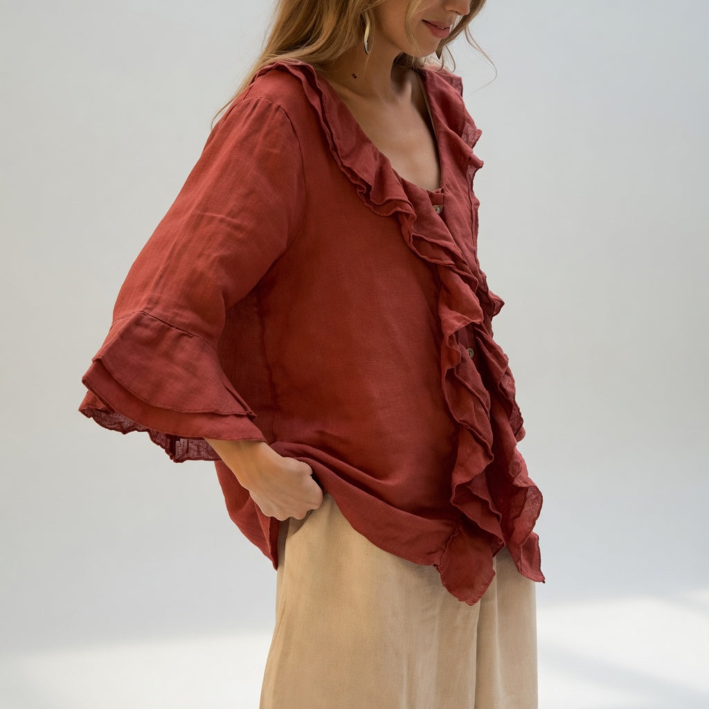 Apolline™ — Blouse fluide col volant élégant
