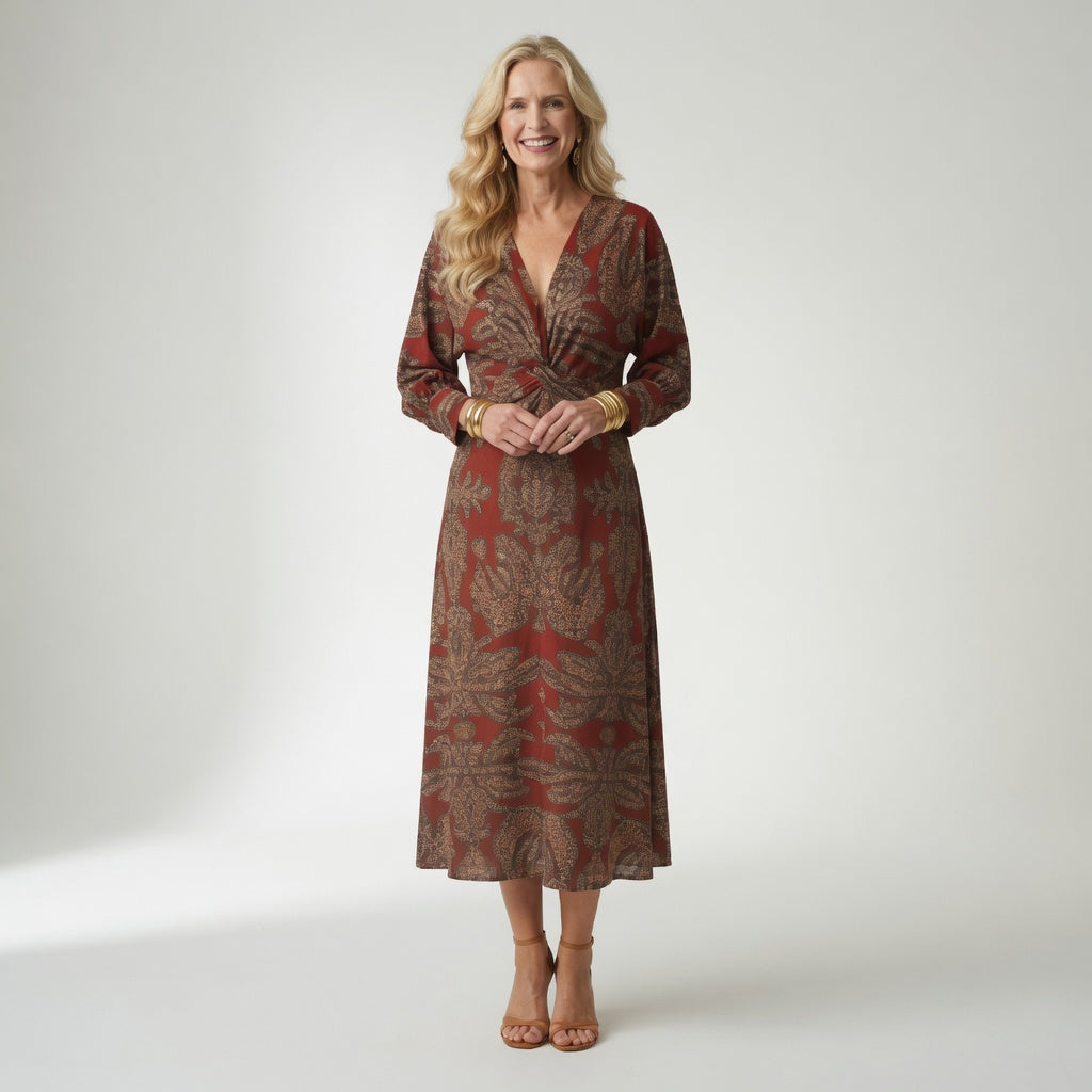 Hortense™ — Robe midi wrap imprimée élégante