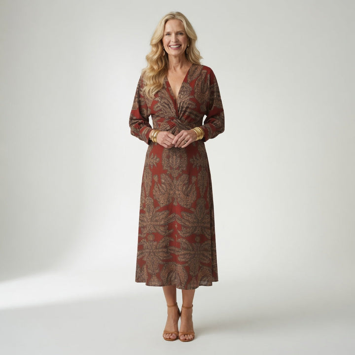 Hortense™ — Robe midi wrap imprimée élégante